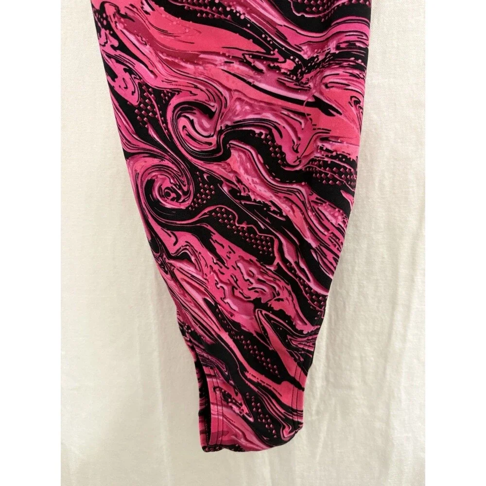 TYR Size 34 Pink Black Marble Open Back One Piece Swimsuit Training Competition